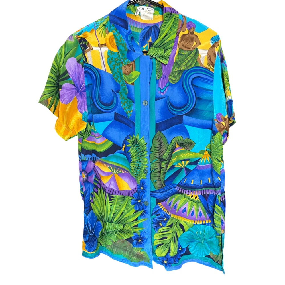Laurel Vintage Tropical Silk Button Up Shirt Size 40